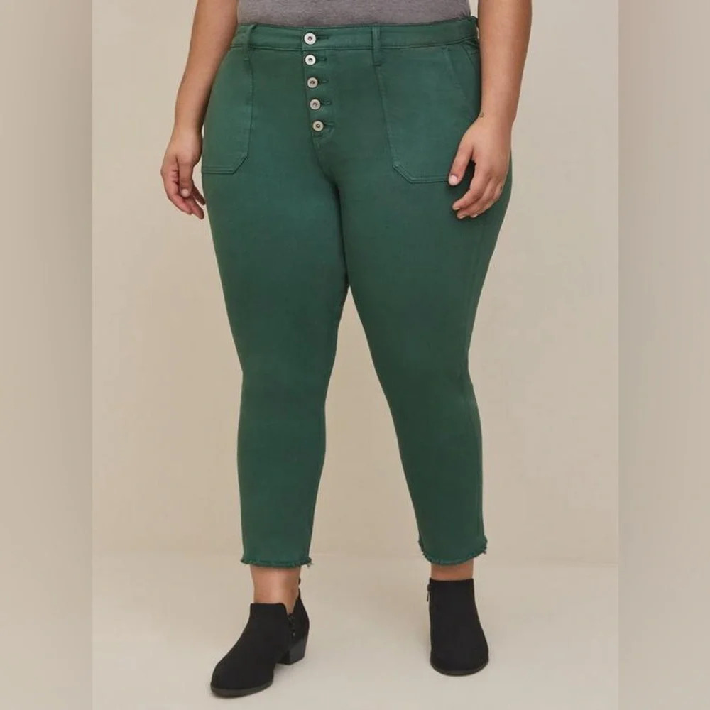 Torrid Mom Straight Vintage Stretch High Rise Jean Button Fly Light Green 18